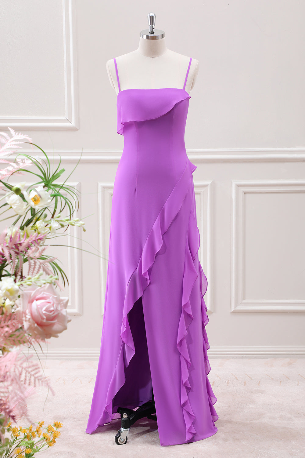Tahiti Ruffles Sheath Maxi Dress with Slit - Image 1