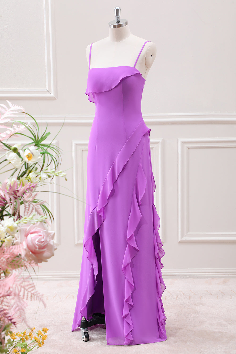 Tahiti Ruffles Sheath Maxi Dress with Slit - Image 3