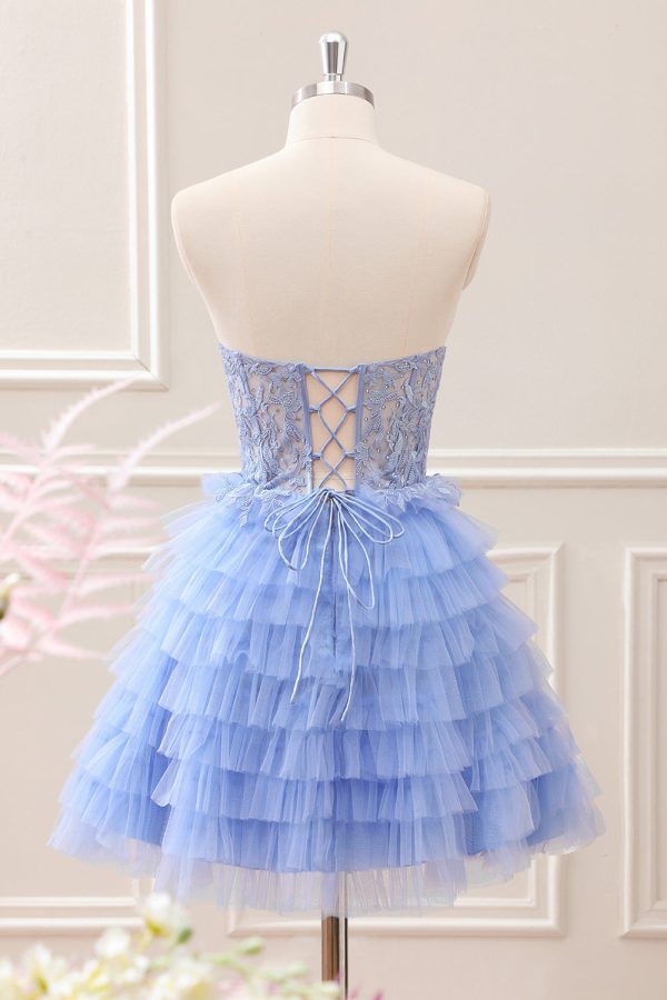 Sweetheart Lilac A-Line Corset Tulle Mini Dress with Lace - Image 2