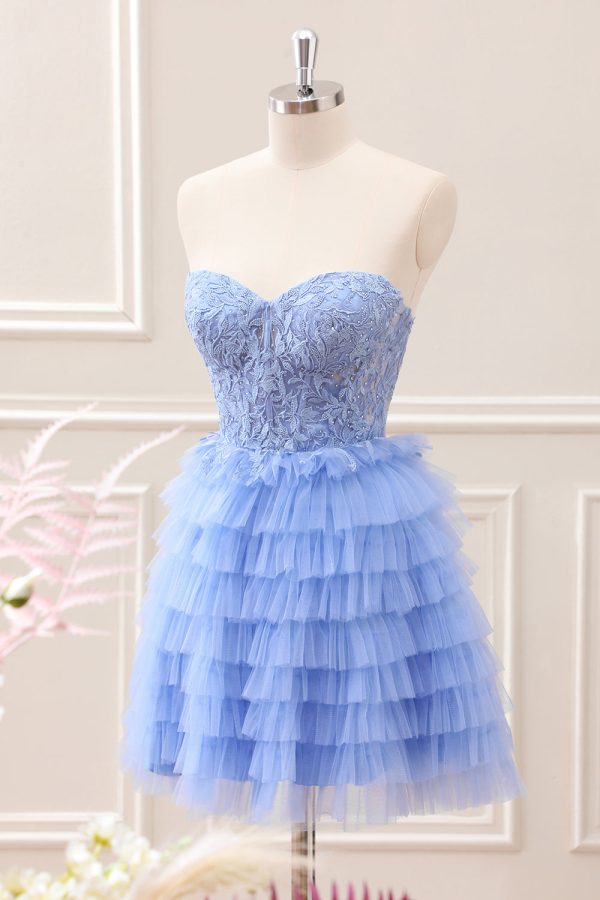 Sweetheart Lilac A-Line Corset Tulle Mini Dress with Lace - Image 3