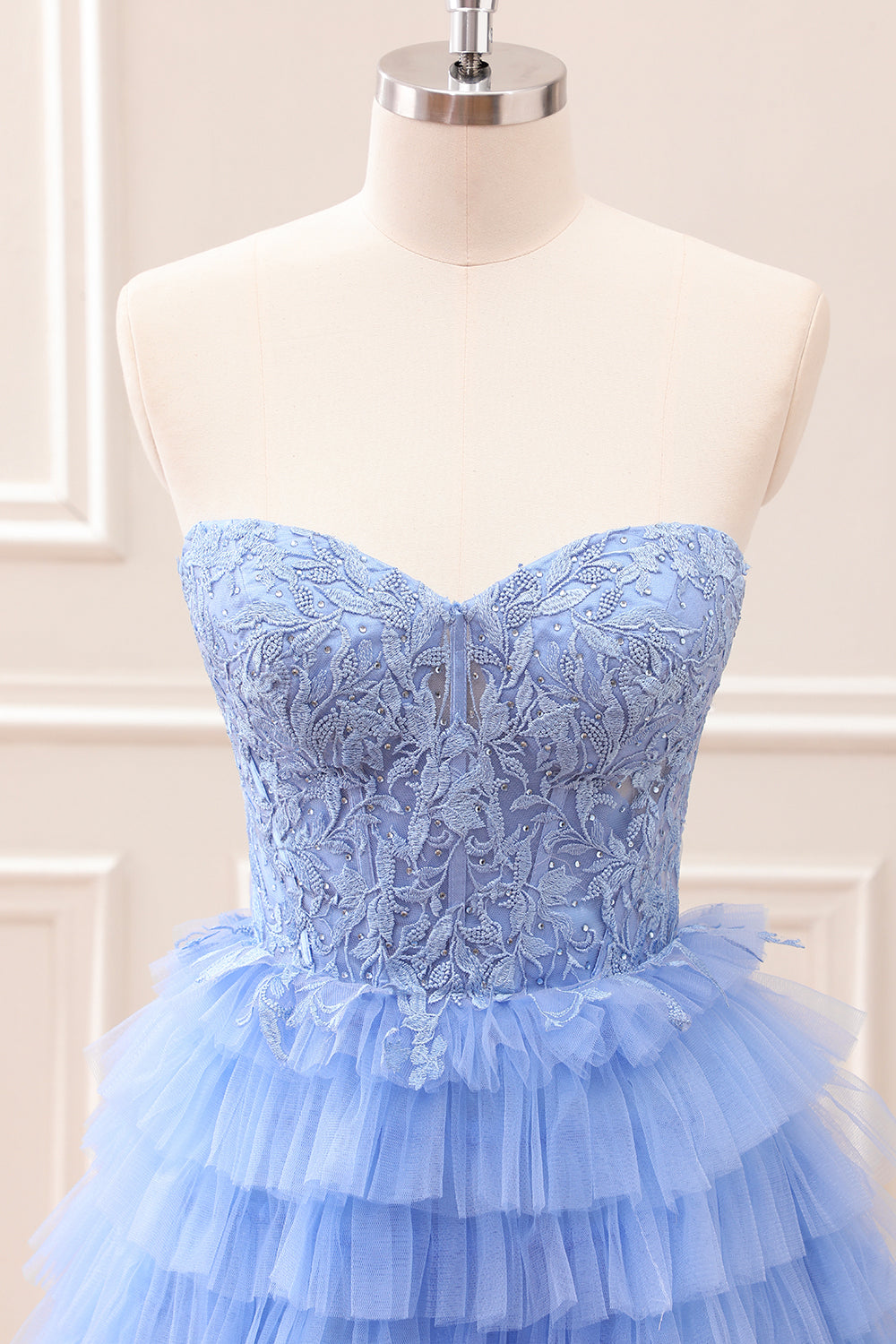 Sweetheart Lilac A-Line Corset Tulle Mini Dress with Lace - Image 4