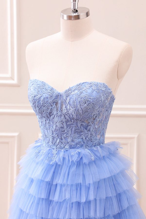 Sweetheart Lilac A-Line Corset Tulle Mini Dress with Lace - Image 6