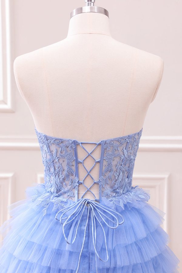 Sweetheart Lilac A-Line Corset Tulle Mini Dress with Lace - Image 5