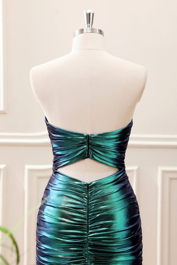 Teal Blue Pleated Sweetheart Keyhole Mini Dress - Image 5