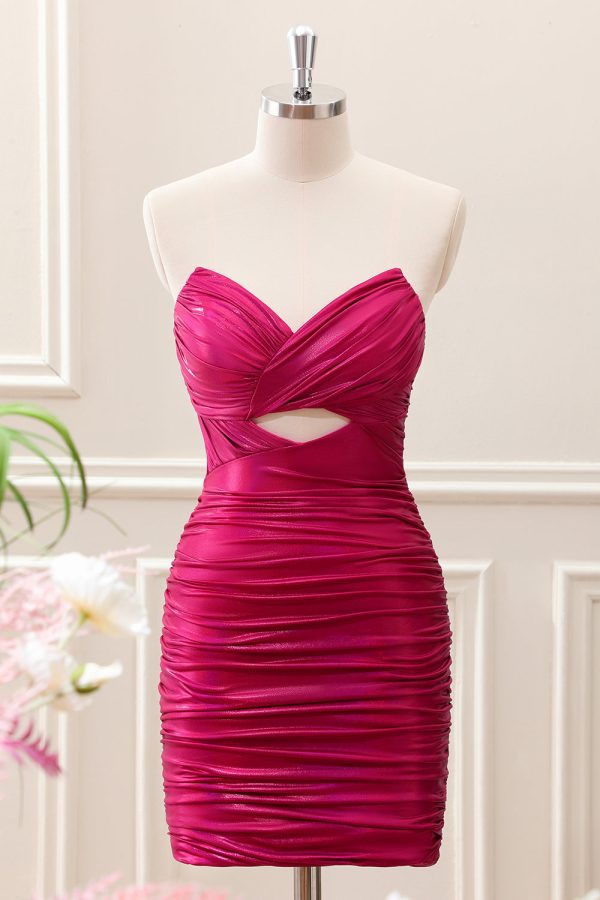 Teal Blue Pleated Sweetheart Keyhole Mini Dress - Image 7