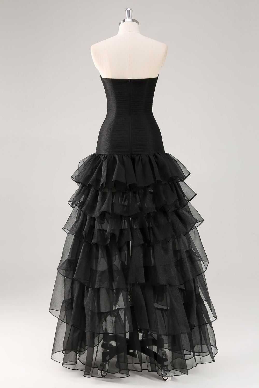 Tiered Strapless Ruffled Black Formal Dress with Slit - Image 2