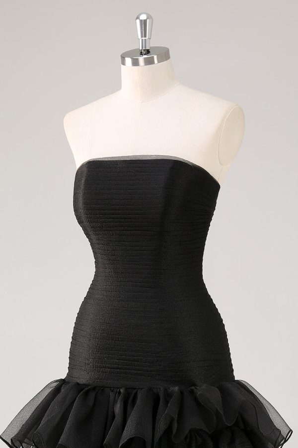 Tiered Strapless Ruffled Black Formal Dress with Slit - Image 4