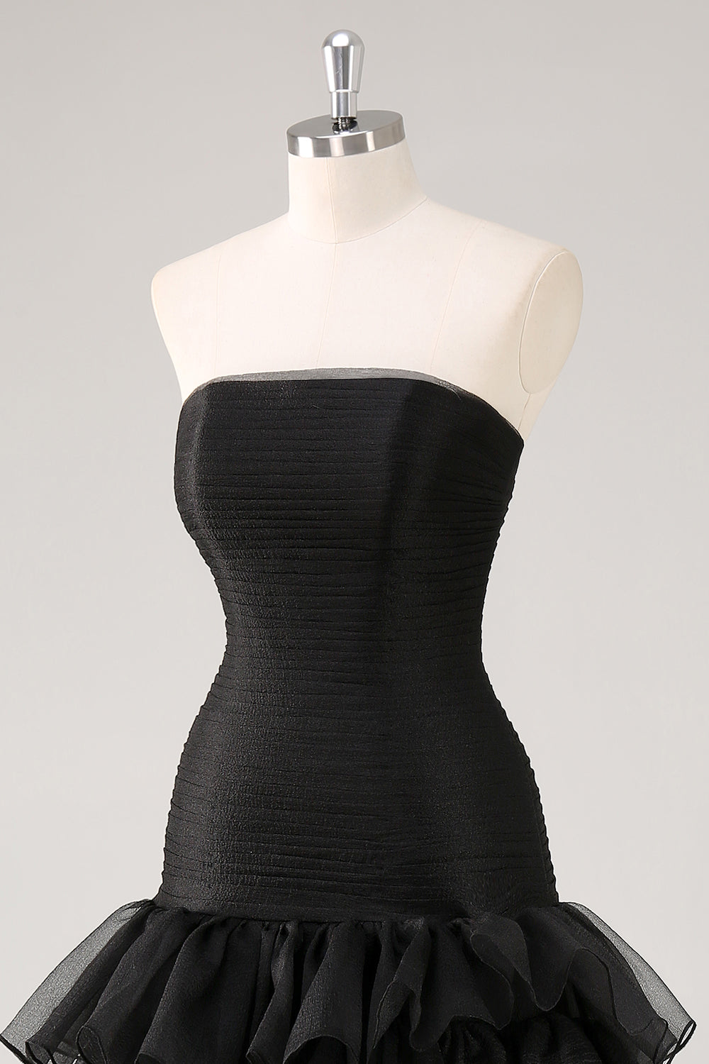 Tiered Strapless Ruffled Black Formal Dress with Slit - Image 4
