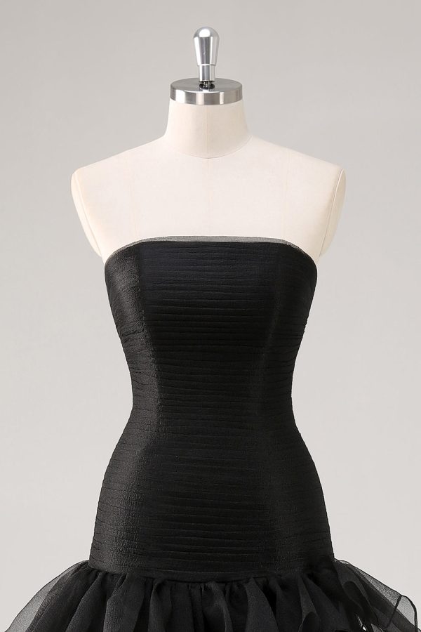 Tiered Strapless Ruffled Black Formal Dress with Slit - Image 5