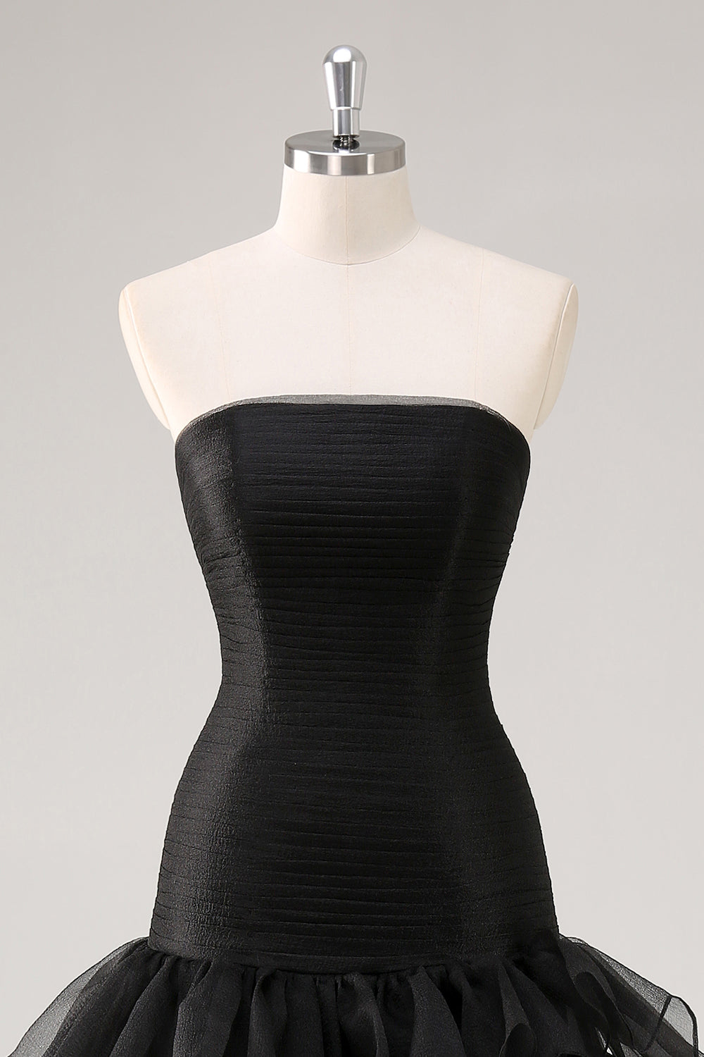 Tiered Strapless Ruffled Black Formal Dress with Slit - Image 5