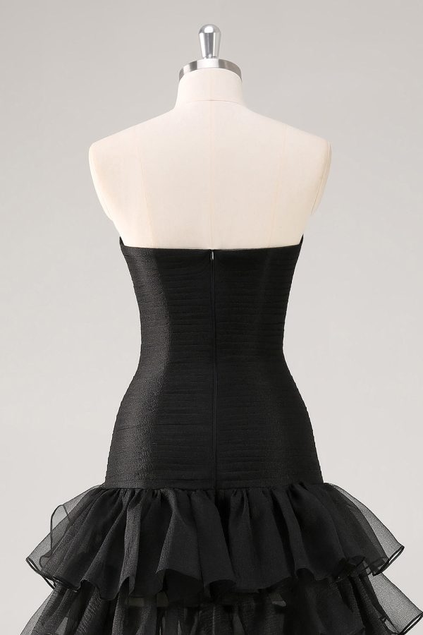 Tiered Strapless Ruffled Black Formal Dress with Slit - Image 6
