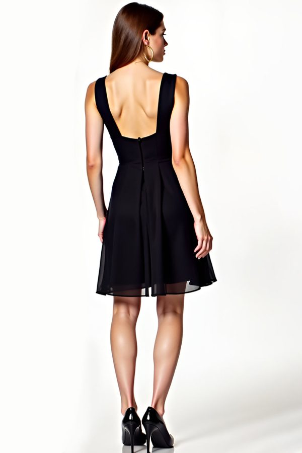 V-Neck A-Line Knee Length Little Black Dress with Open Back - Image 2