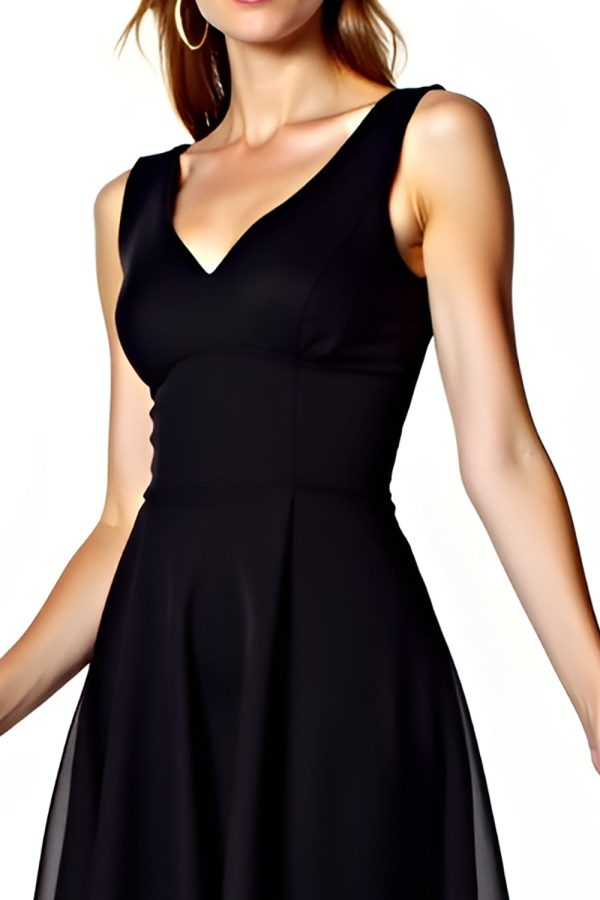V-Neck A-Line Knee Length Little Black Dress with Open Back - Image 4