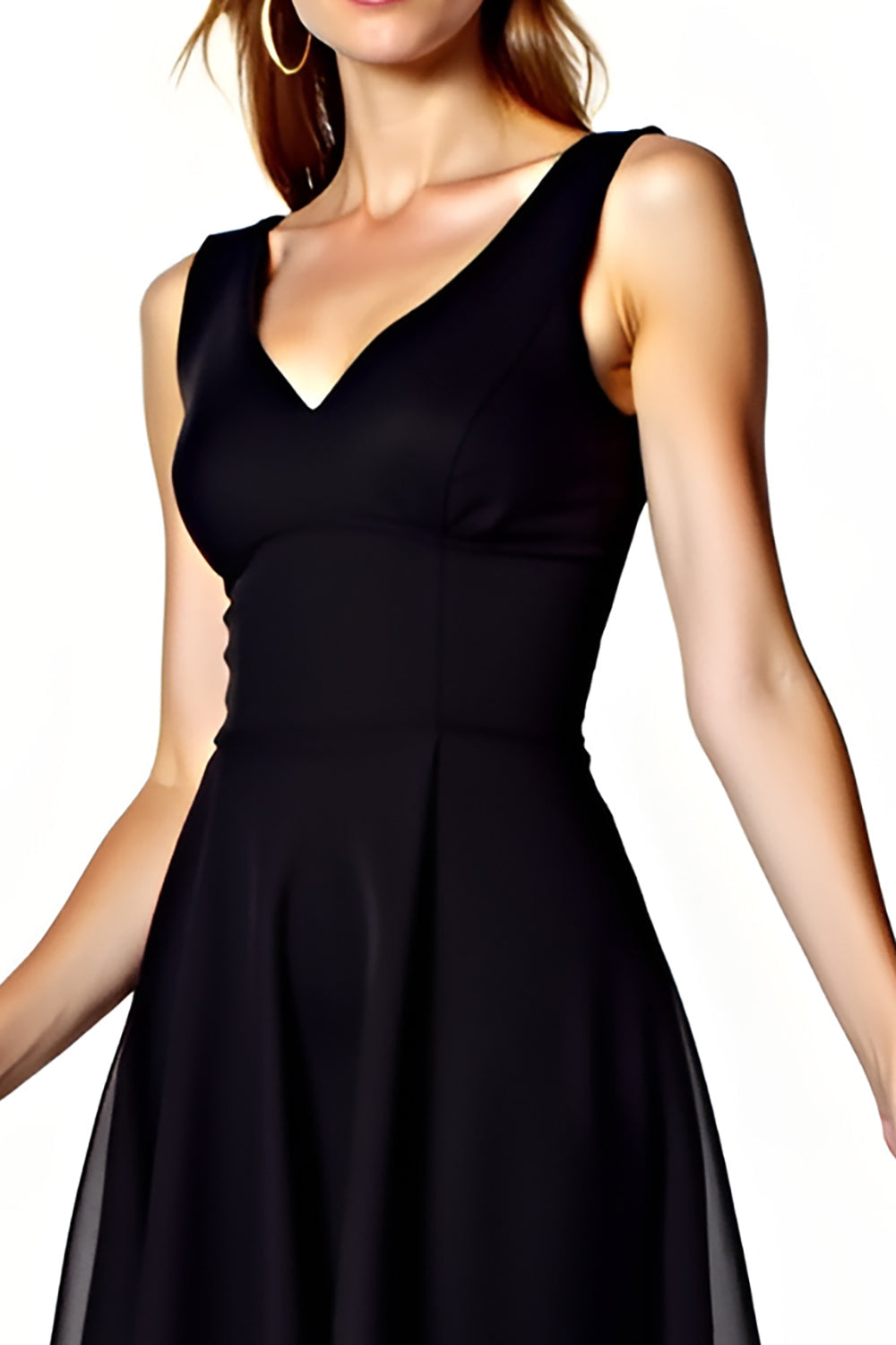 V-Neck A-Line Knee Length Little Black Dress with Open Back - Image 4