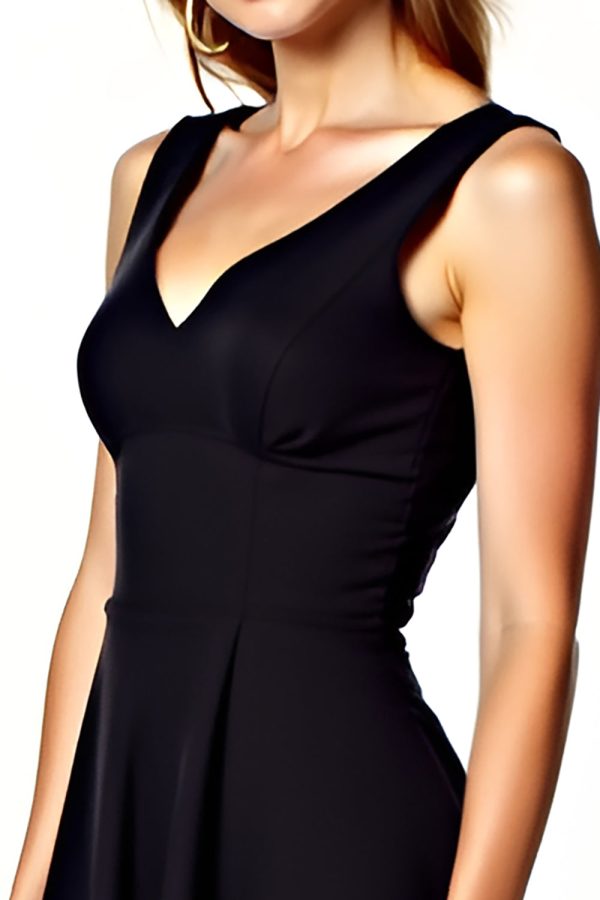 V-Neck A-Line Knee Length Little Black Dress with Open Back - Image 6