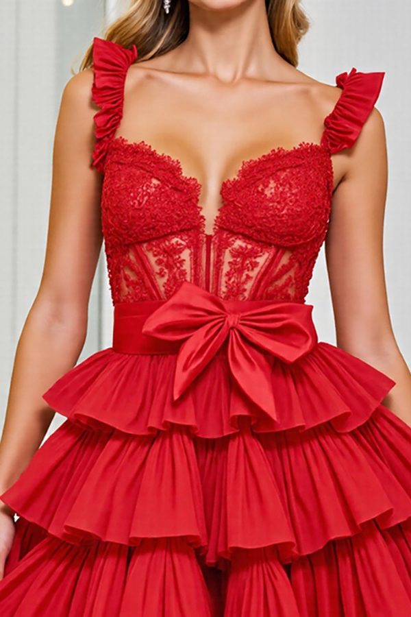 Tiered Corset Red A Line Homecoming Dress with Appliques - Image 3