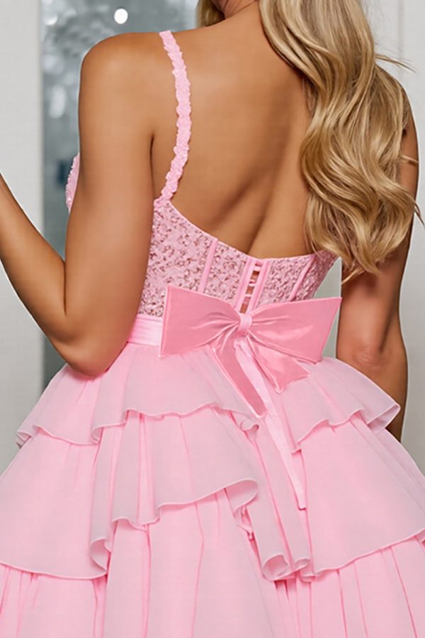 Tiered Pink Corset A Line Homecoming Dress with Appliques - Image 4