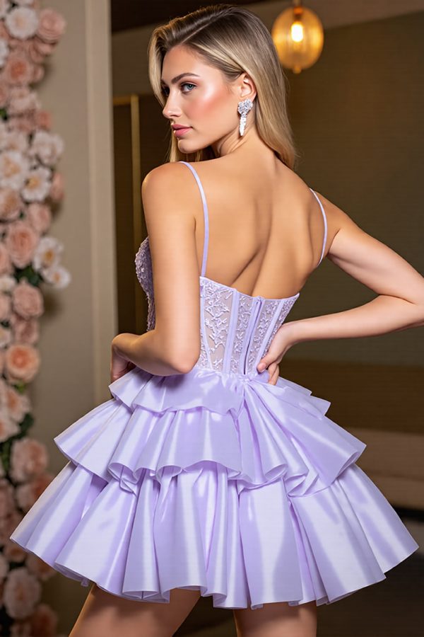 Tiered Purple Corset Appliqued Homecoming Dress - Image 2
