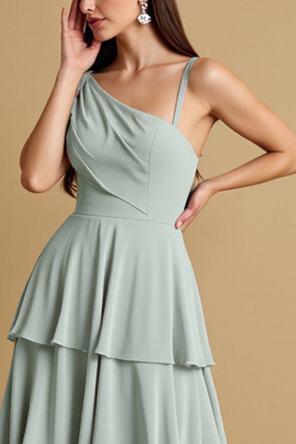 Tiered A-Line Long Sage Green Bridesmaid Dress - Image 3