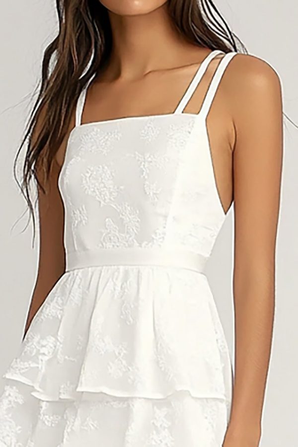 Tiered Ivory Lace A Line Midi Graduation Dress With Ruffles - Image 2
