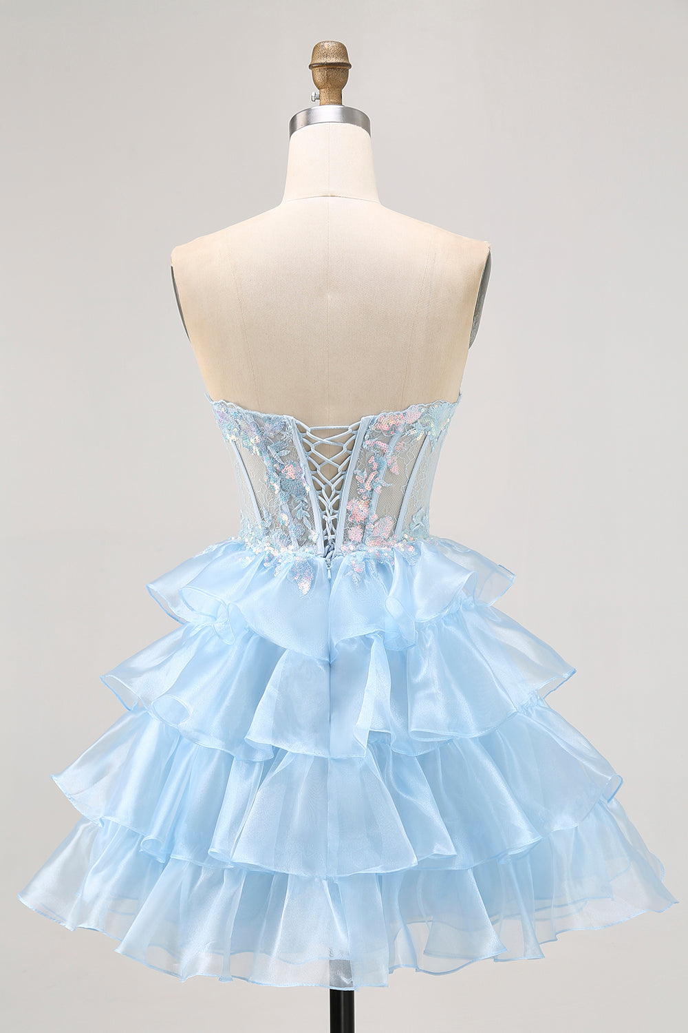 Tiered A Line Sequin Strapless Corset Blue Homecoming Dress - Image 2