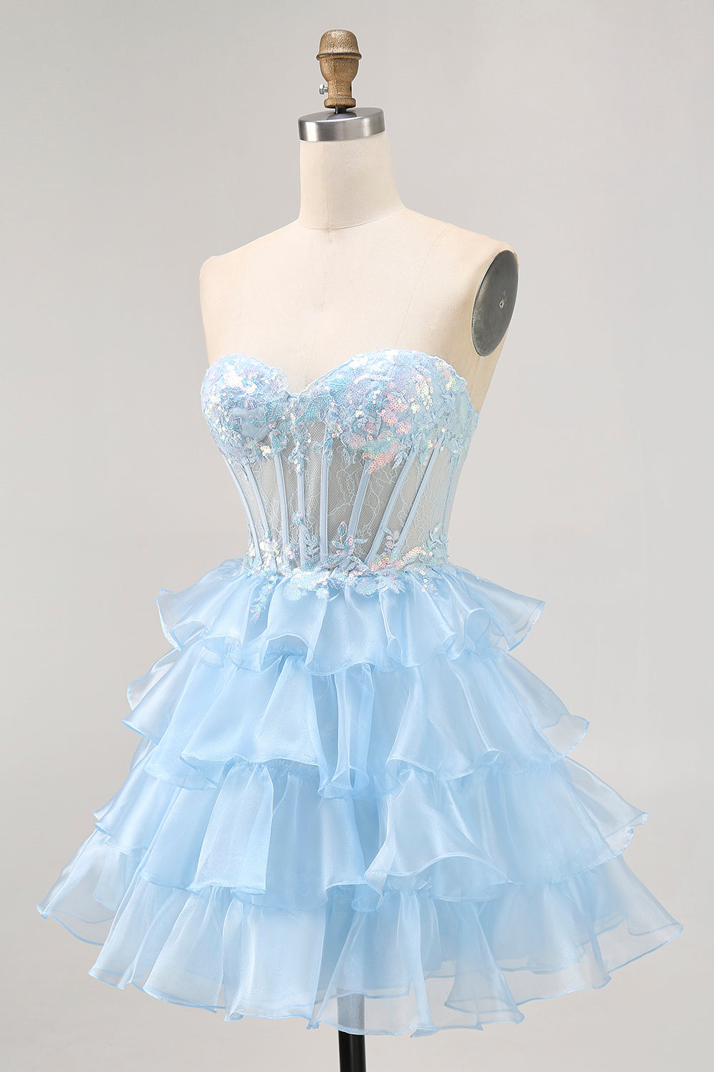 Tiered A Line Sequin Strapless Corset Blue Homecoming Dress - Image 3
