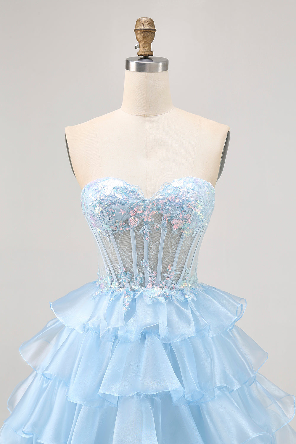 Tiered A Line Sequin Strapless Corset Blue Homecoming Dress - Image 4