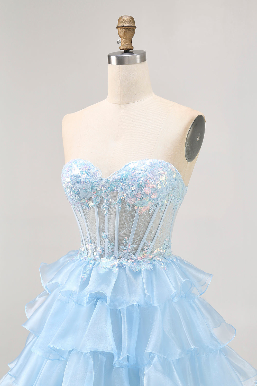 Tiered A Line Sequin Strapless Corset Blue Homecoming Dress - Image 6