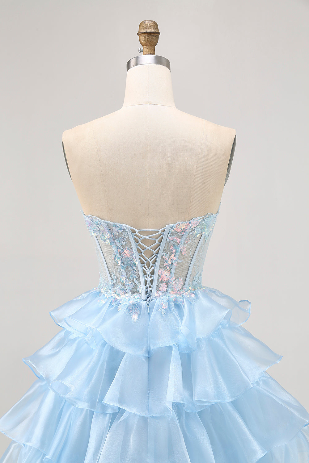 Tiered A Line Sequin Strapless Corset Blue Homecoming Dress - Image 5
