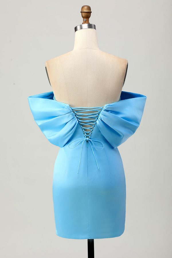 Tight Strapless Blue Homecoming Dress with Lace-up Back - Image 2