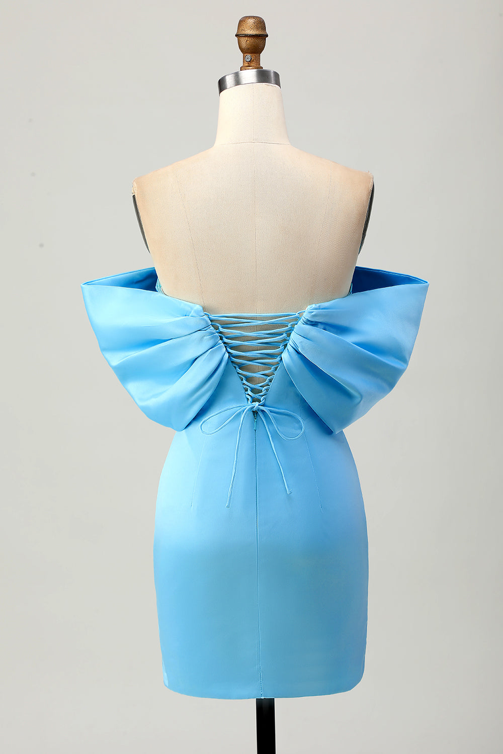 Tight Strapless Blue Homecoming Dress with Lace-up Back - Image 2