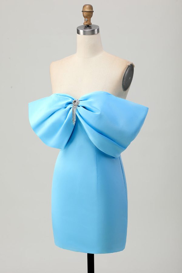 Tight Strapless Blue Homecoming Dress with Lace-up Back - Image 5