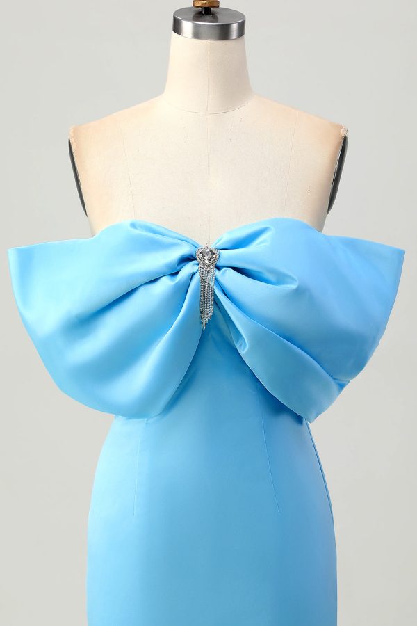 Tight Strapless Blue Homecoming Dress with Lace-up Back - Image 6