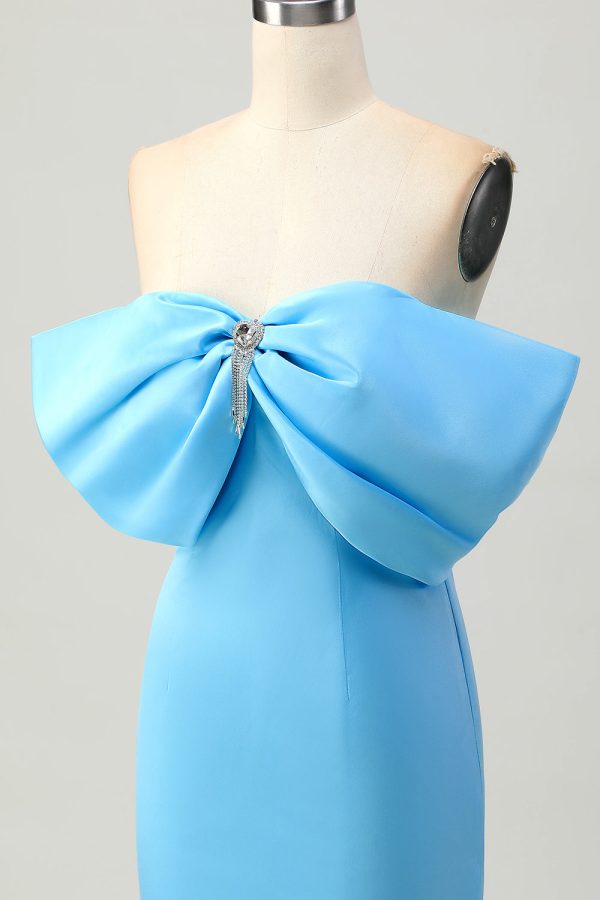 Tight Strapless Blue Homecoming Dress with Lace-up Back - Image 8