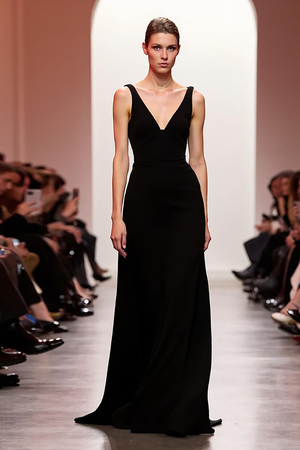 V-Neck A Line Black Evening Dress - Image 1
