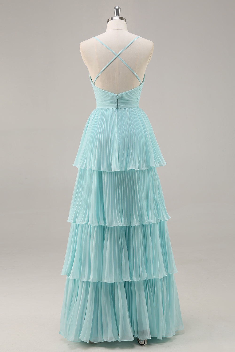 Tiered A Line Pleated Green Prom Dress - Image 2
