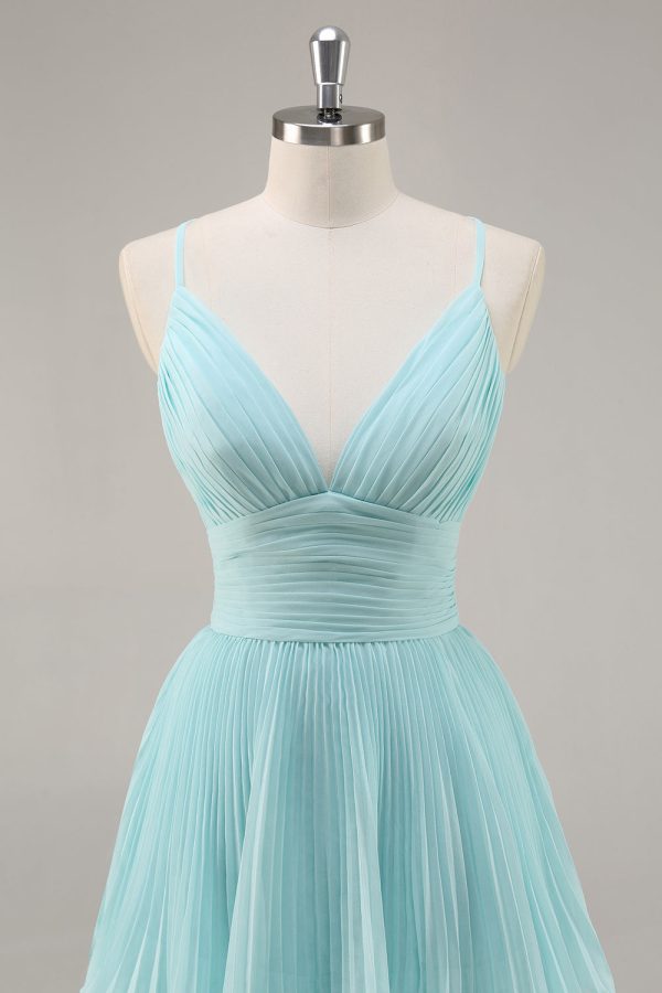 Tiered A Line Pleated Green Prom Dress - Image 4