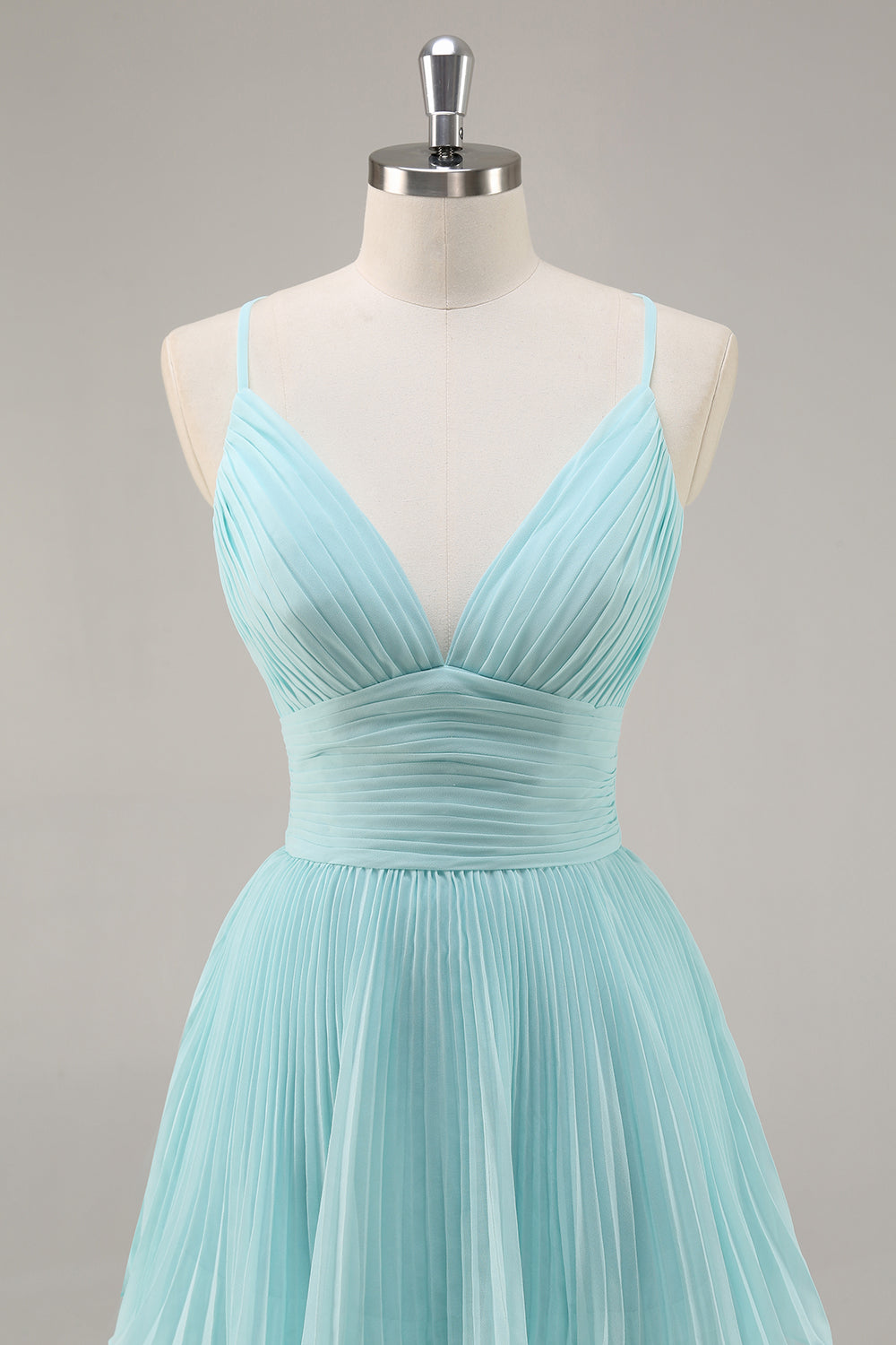 Tiered A Line Pleated Green Prom Dress - Image 4