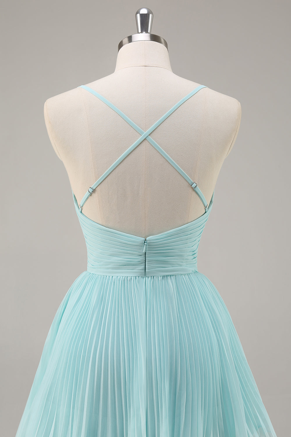 Tiered A Line Pleated Green Prom Dress - Image 5