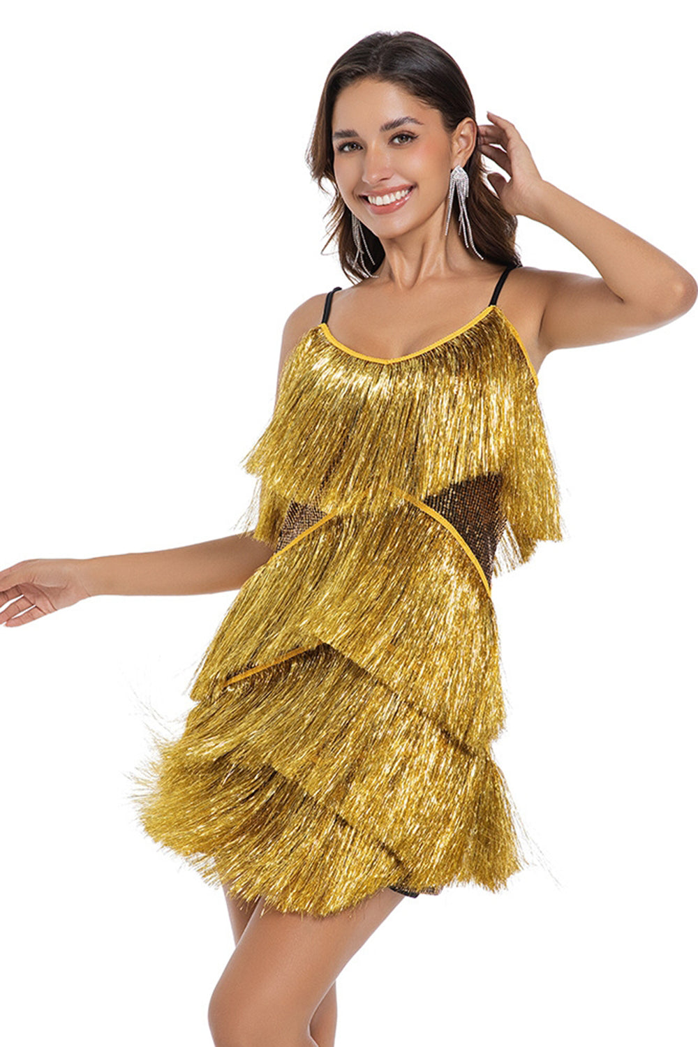 Tiered Fuchsia Fringed Sheath Cocktail Dress - Image 4