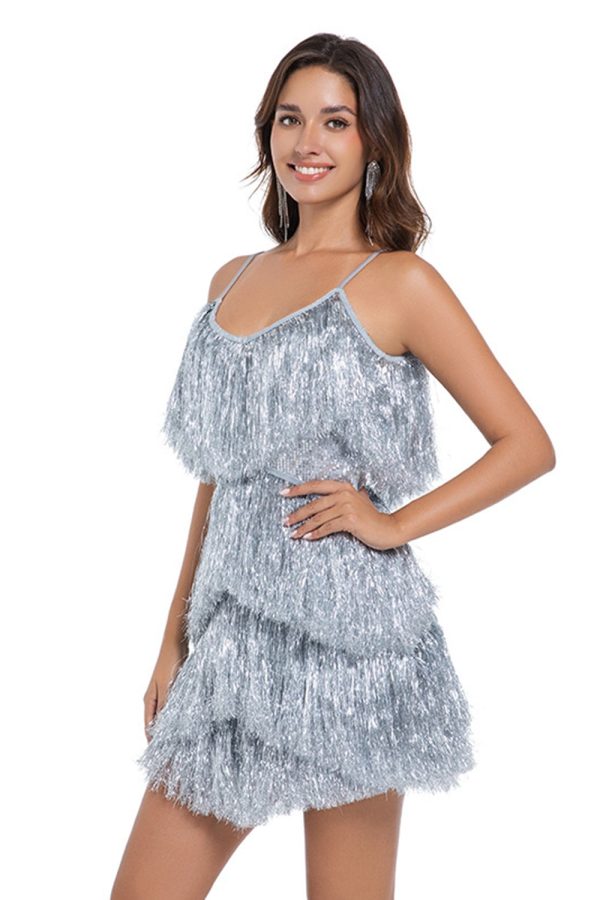 Tiered Fuchsia Fringed Sheath Cocktail Dress - Image 8