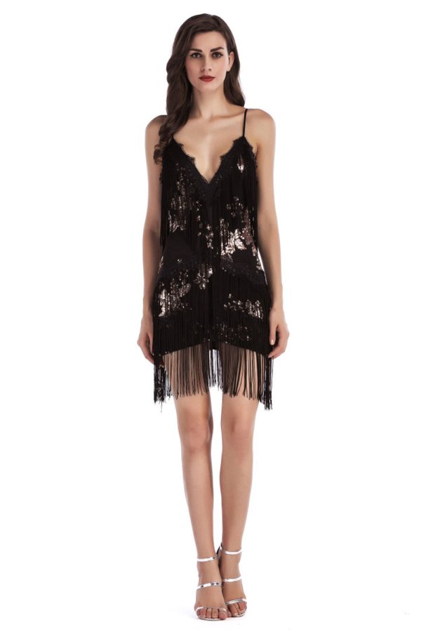 Tiered Sequin Black Mini Cocktail Dress - Image 4