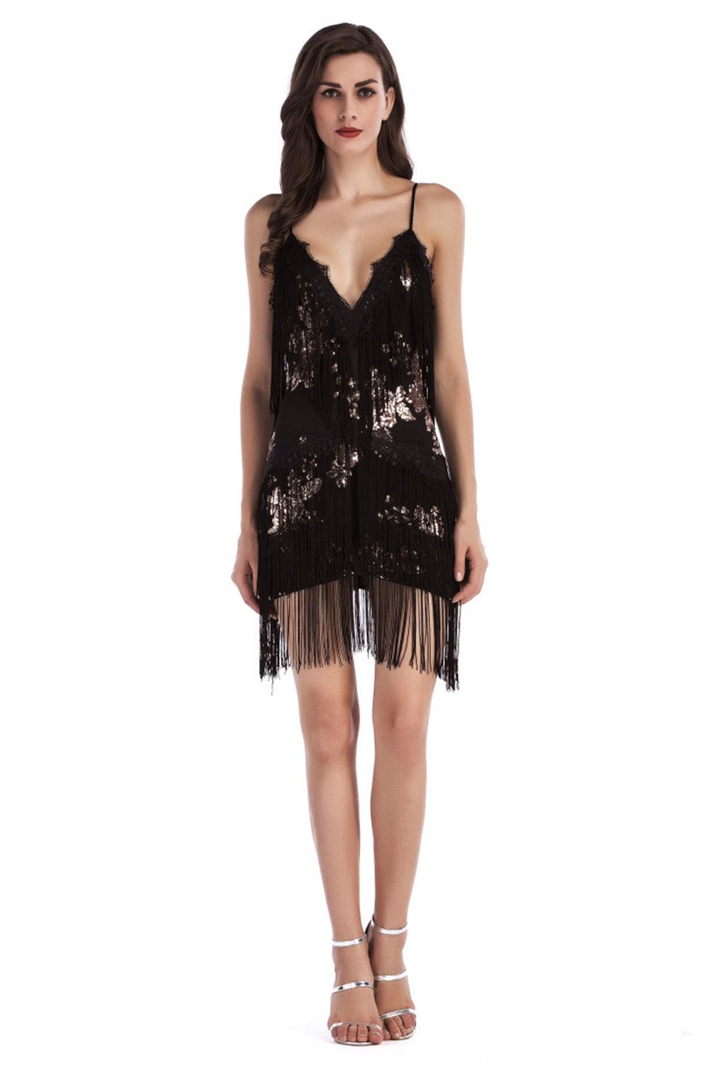 Tiered Sequin Black Mini Cocktail Dress - Image 4