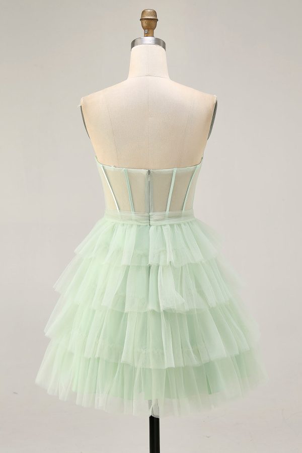Tiered A-Line Corset Strapless Light Green Homecoming Dress - Image 2