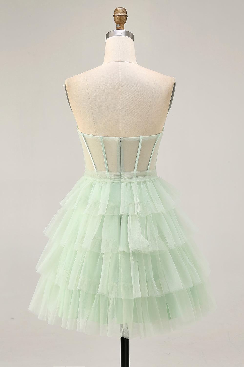 Tiered A-Line Corset Strapless Light Green Homecoming Dress - Image 2