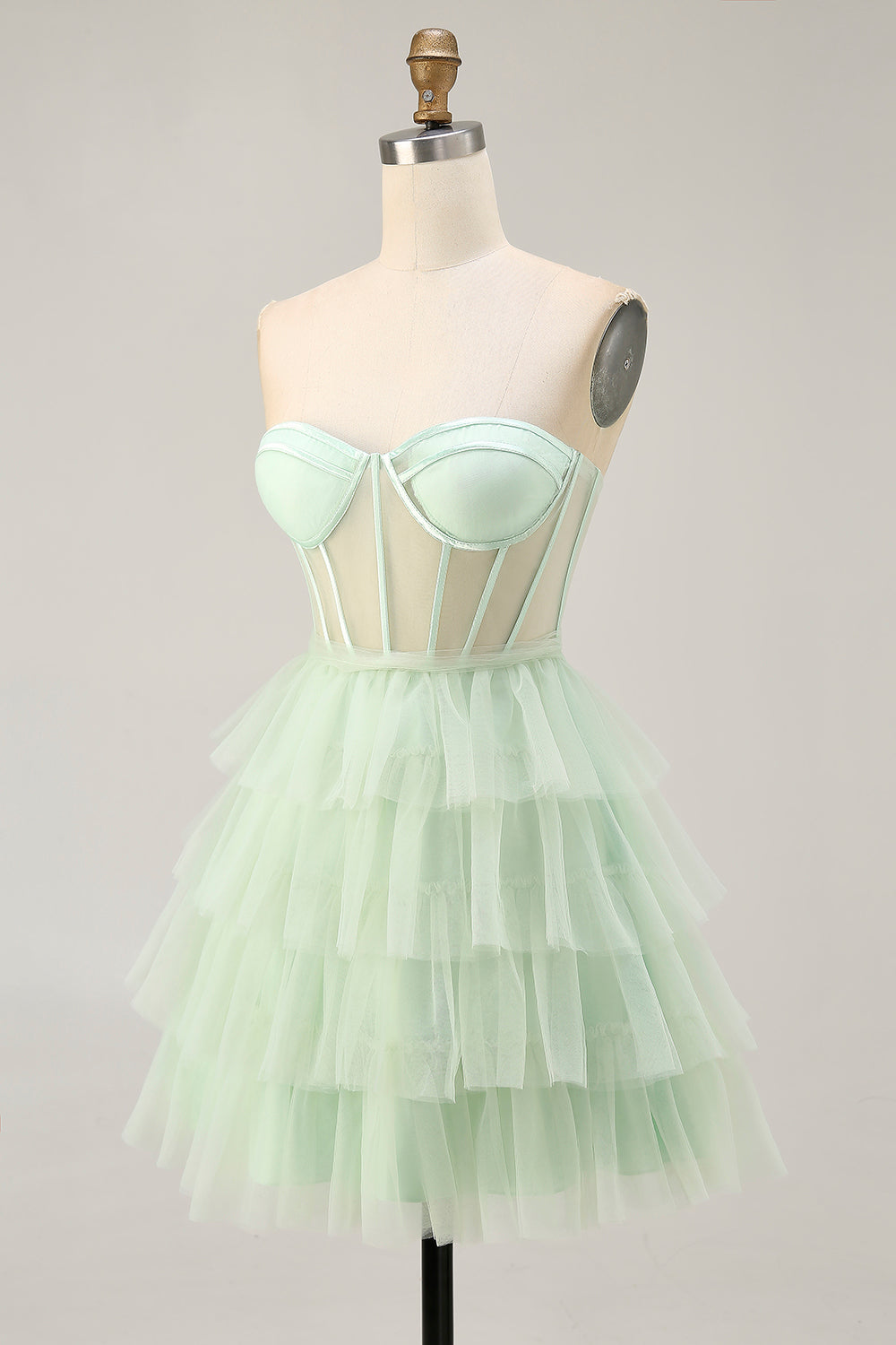 Tiered A-Line Corset Strapless Light Green Homecoming Dress - Image 5