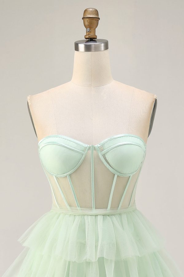 Tiered A-Line Corset Strapless Light Green Homecoming Dress - Image 6