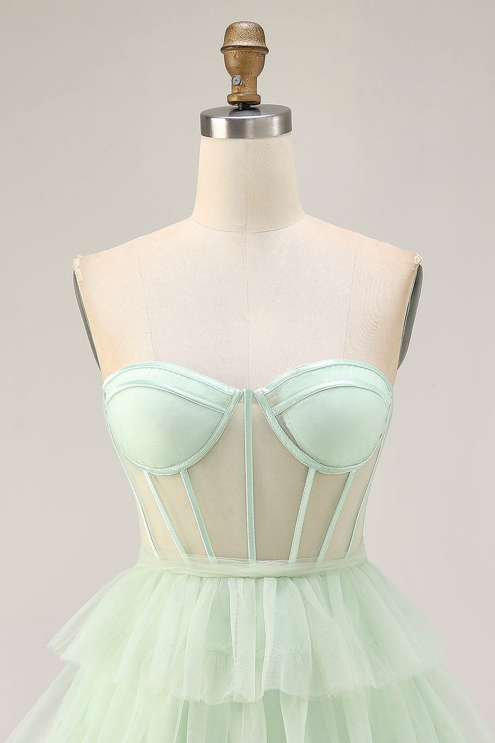 Tiered A-Line Corset Strapless Light Green Homecoming Dress - Image 6