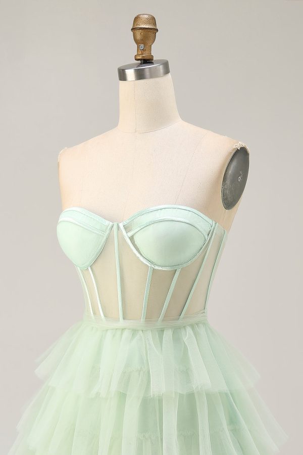 Tiered A-Line Corset Strapless Light Green Homecoming Dress - Image 8