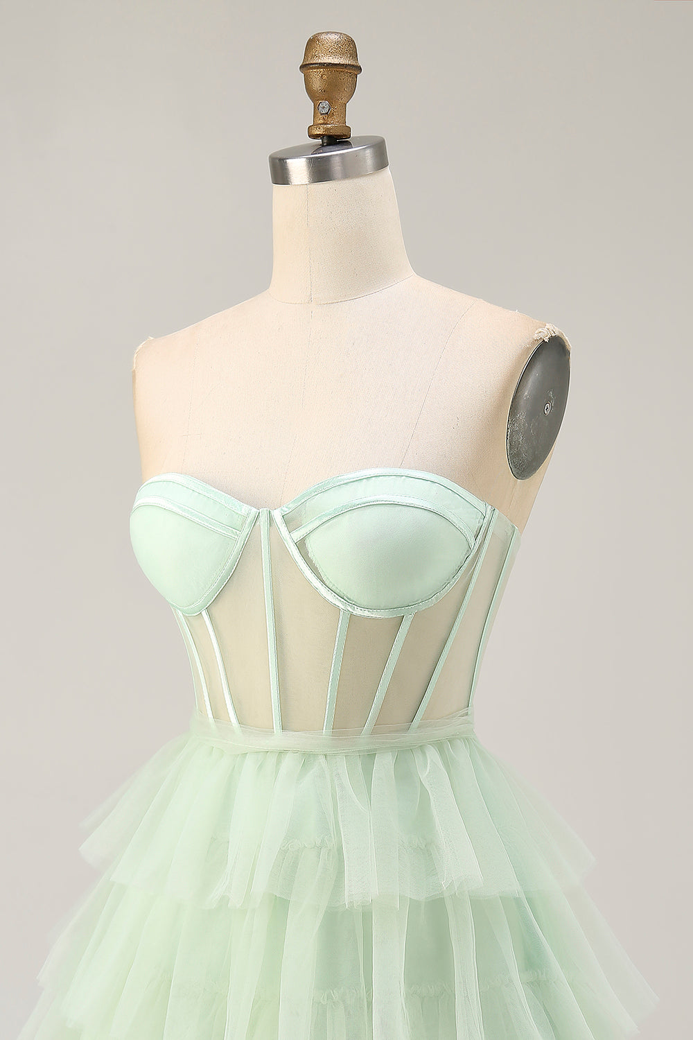 Tiered A-Line Corset Strapless Light Green Homecoming Dress - Image 8